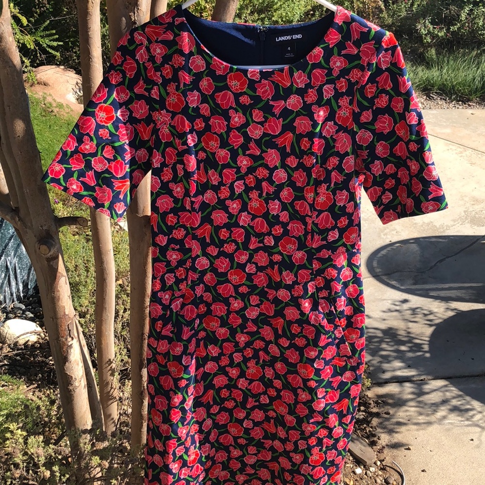 rose petal design pink and navy blue dress women